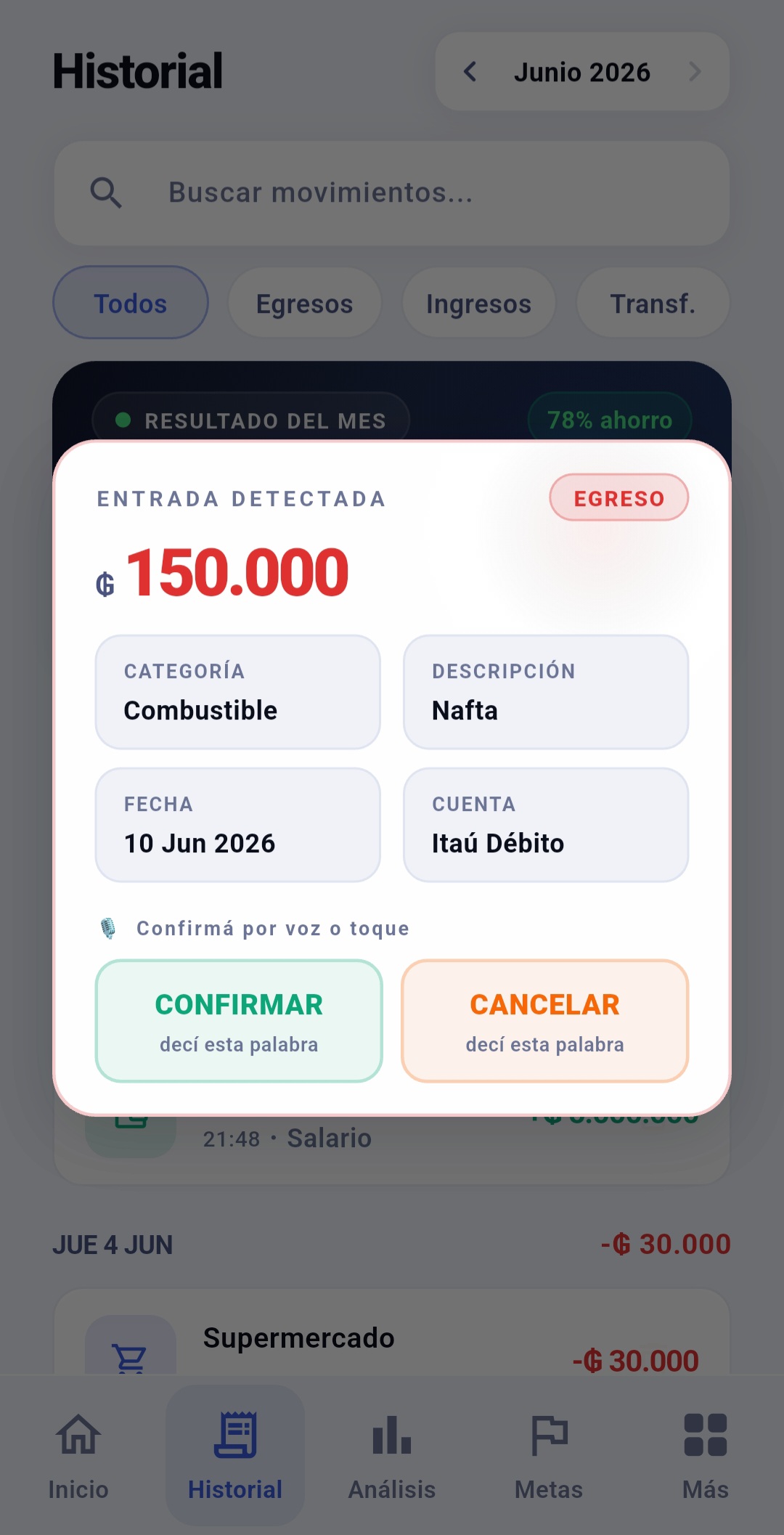 Paso 2: Biru detecta el monto, la categoría y la cuenta