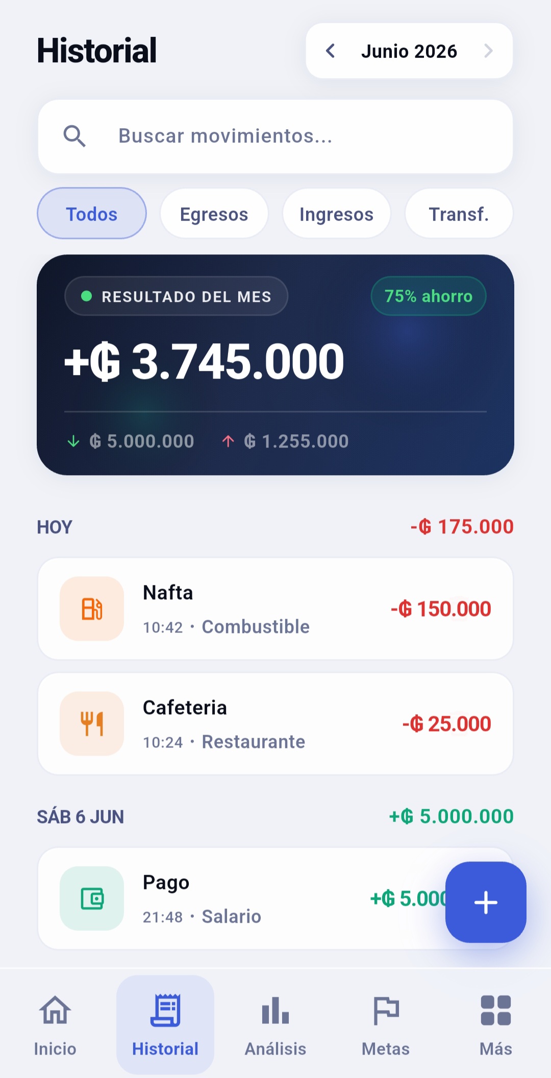 Paso 3: historial de movimientos claro y ordenado