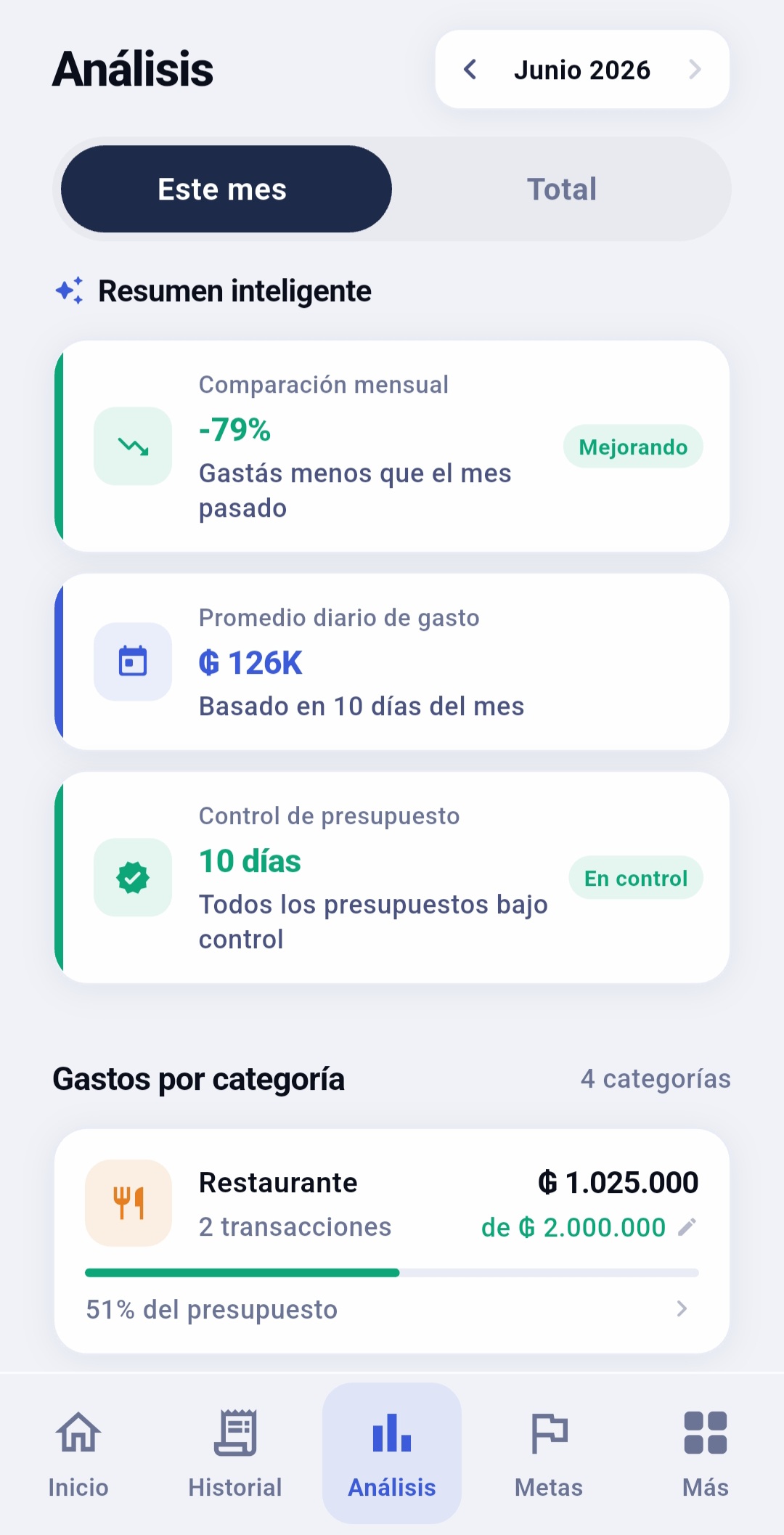 Resumen inteligente del mes en Birumo