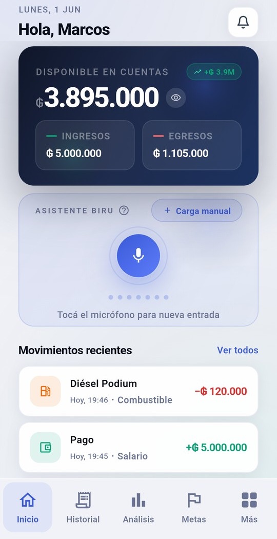 Pantalla de inicio de Birumo