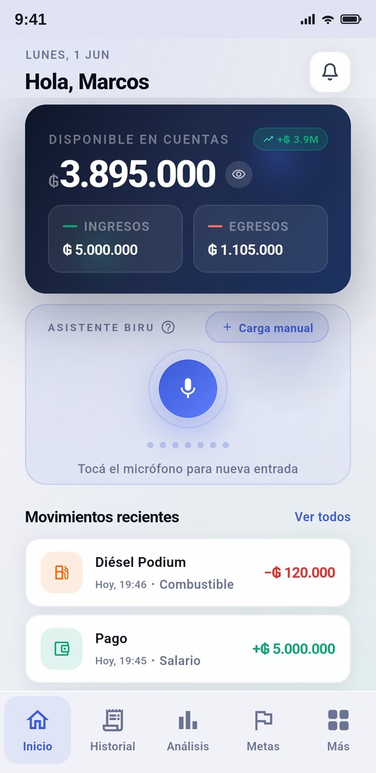 Pantalla de inicio de Birumo